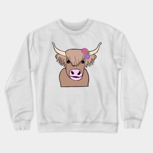 Highland cow with flowers Crewneck Sweatshirt